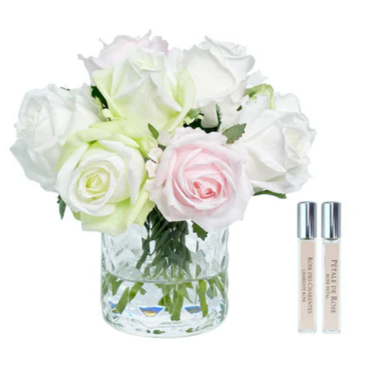 Cote Noire Herringbone Flower - French Pink, Green & White Roses - HCF13