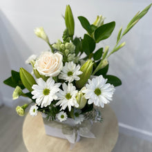 Load image into Gallery viewer, Serenity Box Arrangement - White & Green Flowers