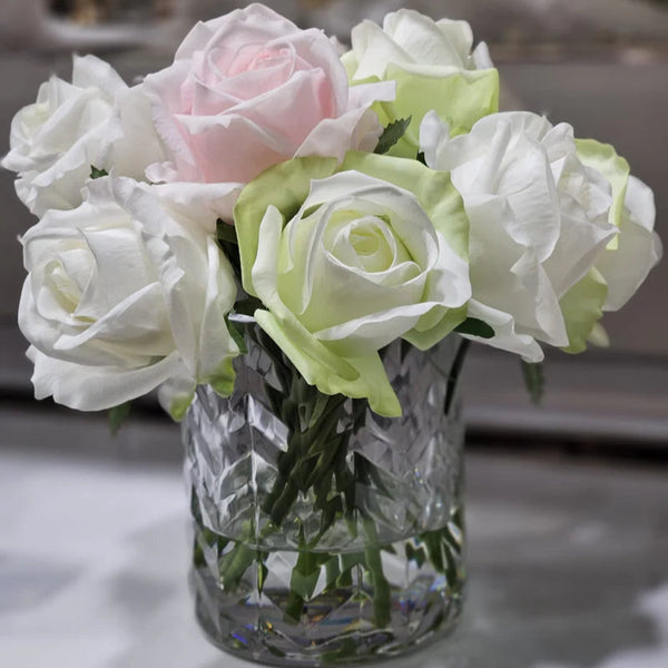 Cote Noire Herringbone Flower - French Pink, Green & White Roses - HCF13