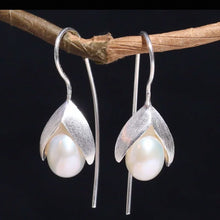 Load image into Gallery viewer, Pearl Flower Drop Earrings - Sterling Silver