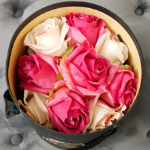 Load image into Gallery viewer, Premium Bouquet - Mixed Magenta & Blush Rose Buds - Dark Glass - Black Box -MBG01