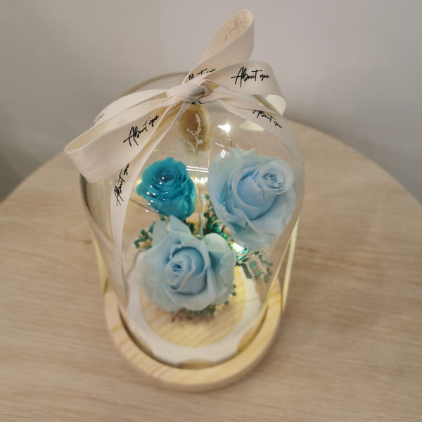 Glass Dome  - Sky Blue roses