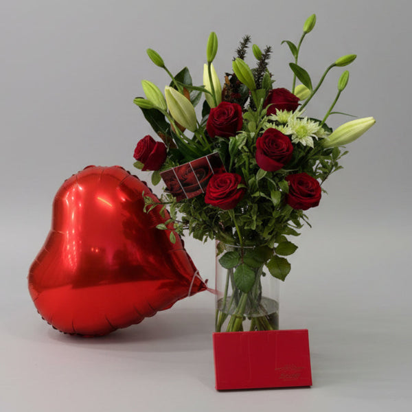 Anniversary Gift Set | Red Roses, Chocolate & Balloon