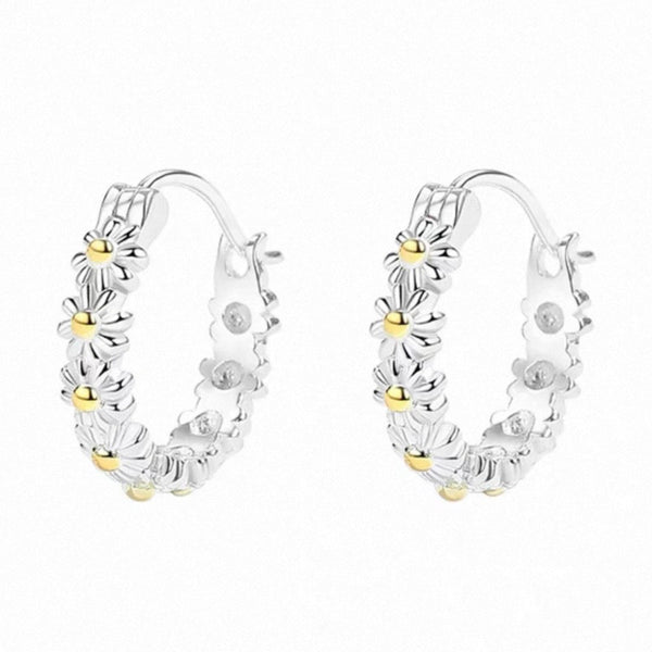 Sterling Silver - Flowers Hoops Earrings