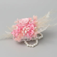 Load image into Gallery viewer, Pink Preserved Rose Wrist Corsage &amp; Buttonhole Set
