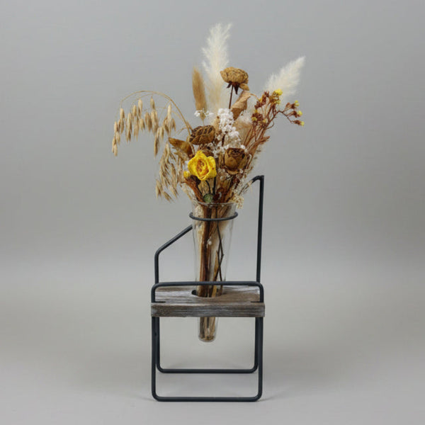 Glass Vase on Metal Wood frame