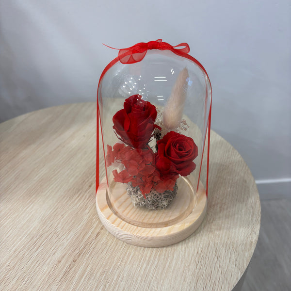 Glass Flower Dome- Red Romance