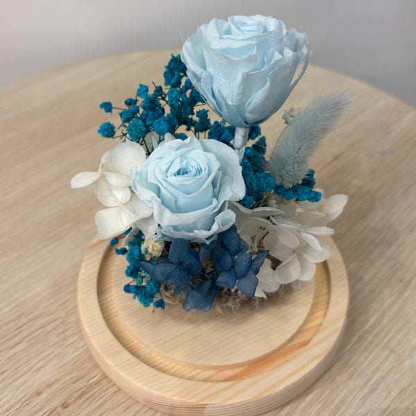 Glass Dome  - Sky Blue roses