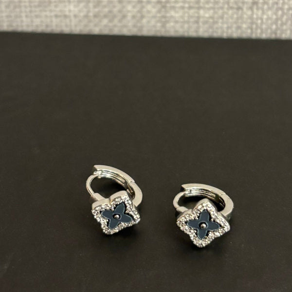 Black & Silver Flower Earrings - Plated