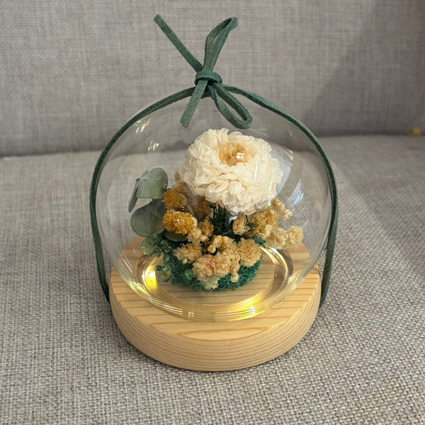 Miniature Glass Dome with Seed Lights | Eternal Rose & Chrysanthemum