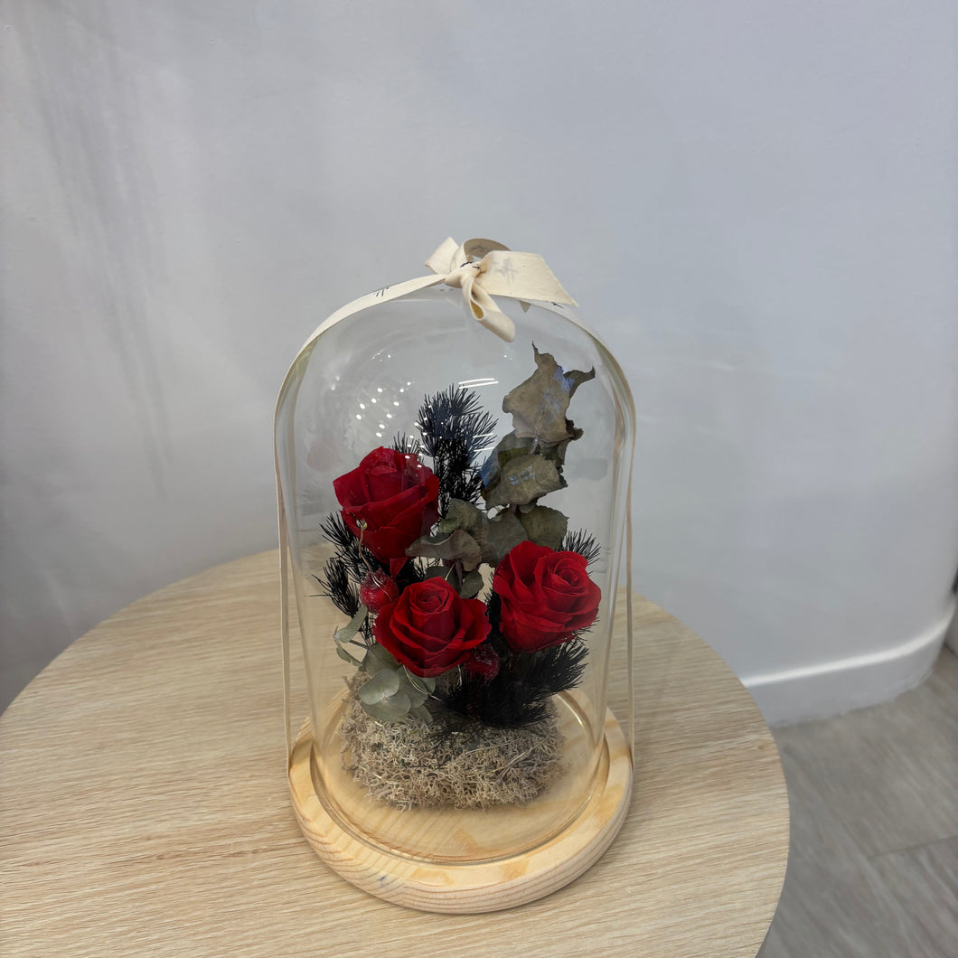 Red Rose & Berry - Flower Glass Dome XL