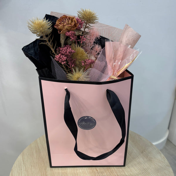 Triple Dried Rose Micro Bouquet & I ❤️ you Chocolate Bar - Pick Up Only