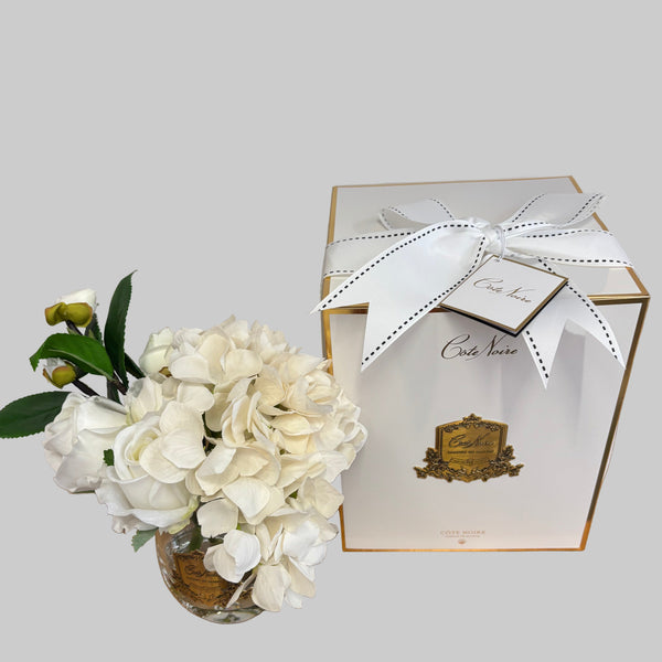 Cote Noire Tea Rose & Hydrangeas Bouquet-Clear-White-TRH01
