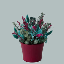Load image into Gallery viewer, Teal &amp; Cerise Dried Flower  - Vase Arrangement
