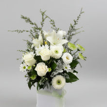 Load image into Gallery viewer, Serenity Box Arrangement | White &amp; Green Flowers
