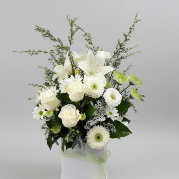 Serenity Box Arrangement | White & Green Flowers