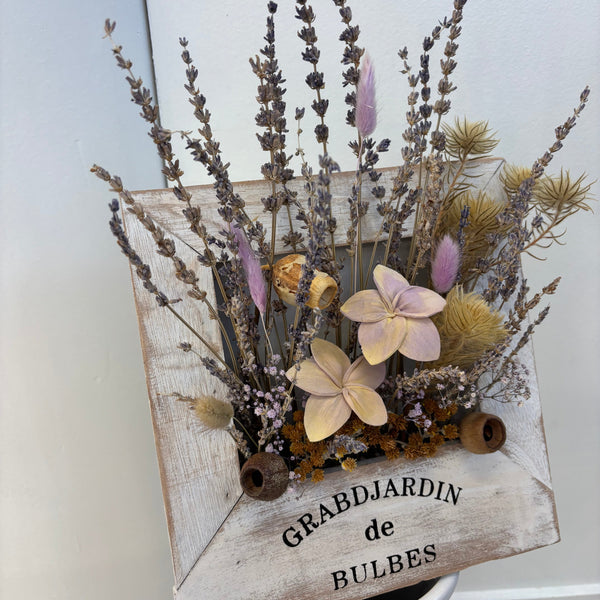 Lavender Garden in a Wooden Block - Dried Flowers
