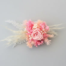 Load image into Gallery viewer, Pink Preserved Rose Wrist Corsage &amp; Buttonhole Set

