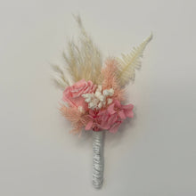 Load image into Gallery viewer, Pink Preserved Rose Wrist Corsage &amp; Buttonhole Set
