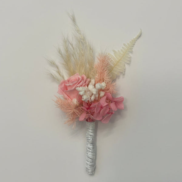 Pink Preserved Rose Wrist Corsage & Buttonhole Set