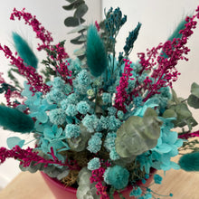 Load image into Gallery viewer, Teal &amp; Cerise Dried Flower  - Vase Arrangement
