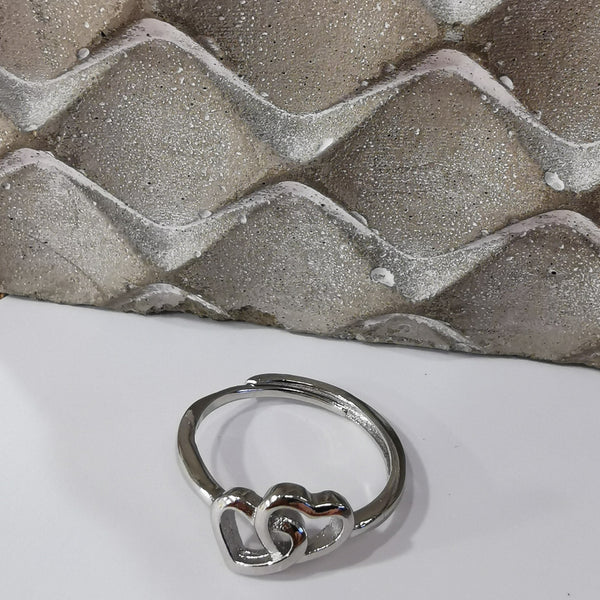 Double Heart Fully Adjustable - Sterling Silver Ring