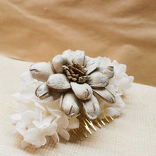 Load image into Gallery viewer, Preserved Hydrangea &amp; Sola Flower hair slide
