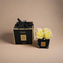 Load image into Gallery viewer, COUTURE PERFUMED NATURAL TOUCH 4 ROSES - SQUARE BLACK VASE GOLD &amp; YELLOW - SVB408
