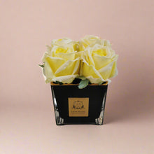 Load image into Gallery viewer, COUTURE PERFUMED NATURAL TOUCH 4 ROSES - SQUARE BLACK VASE GOLD &amp; YELLOW - SVB408
