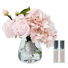 Load image into Gallery viewer, COTE NOIRE TEA ROSE &amp; HYDRANGEA BOUQUET CLEAR TEAR DROP GLASS - PINK - TRH03
