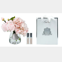 Load image into Gallery viewer, COTE NOIRE TEA ROSE &amp; HYDRANGEA BOUQUET CLEAR TEAR DROP GLASS - PINK - TRH03
