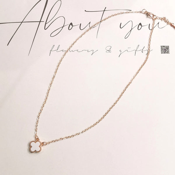Four Leafed Clover Necklace - White Rose Gold