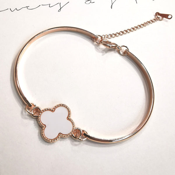 Four Leafed Clover Bracelet - White Rose Gold