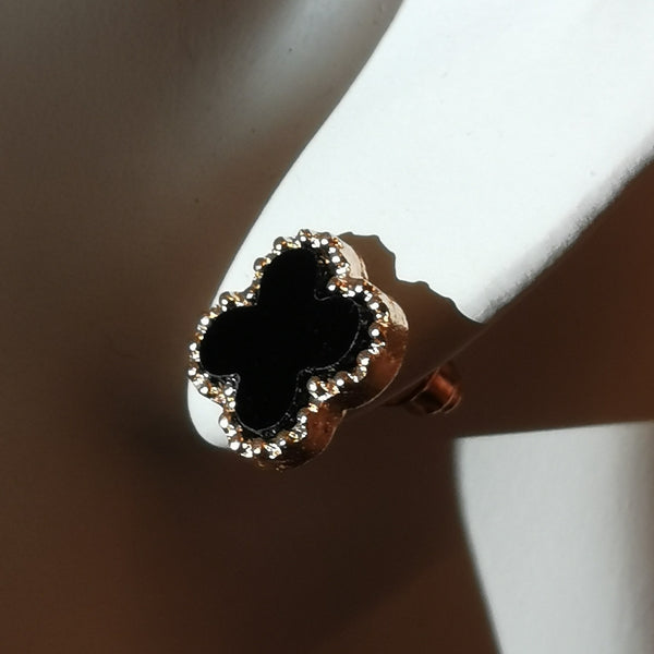 Four Leaf Clover Earring - Onyx Rose Gold