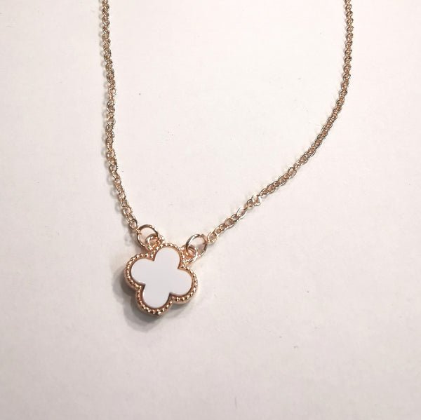 Four Leafed Clover Necklace - White Rose Gold